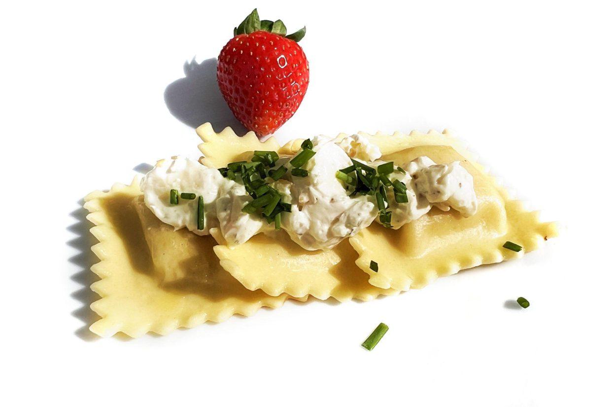 Ravioli filled with mushrooms and a rochefort sauce